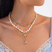 Thumbnail for Beach Style 3pcs Shell Starfish Pendant Conch Chain Necklace Set - ArtGalleryZen