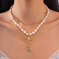 Thumbnail for Beach Style 3pcs Shell Starfish Pendant Conch Chain Necklace Set - ArtGalleryZen