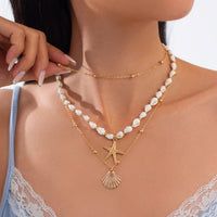 Thumbnail for Beach Style 3pcs Shell Starfish Pendant Conch Chain Necklace Set - ArtGalleryZen