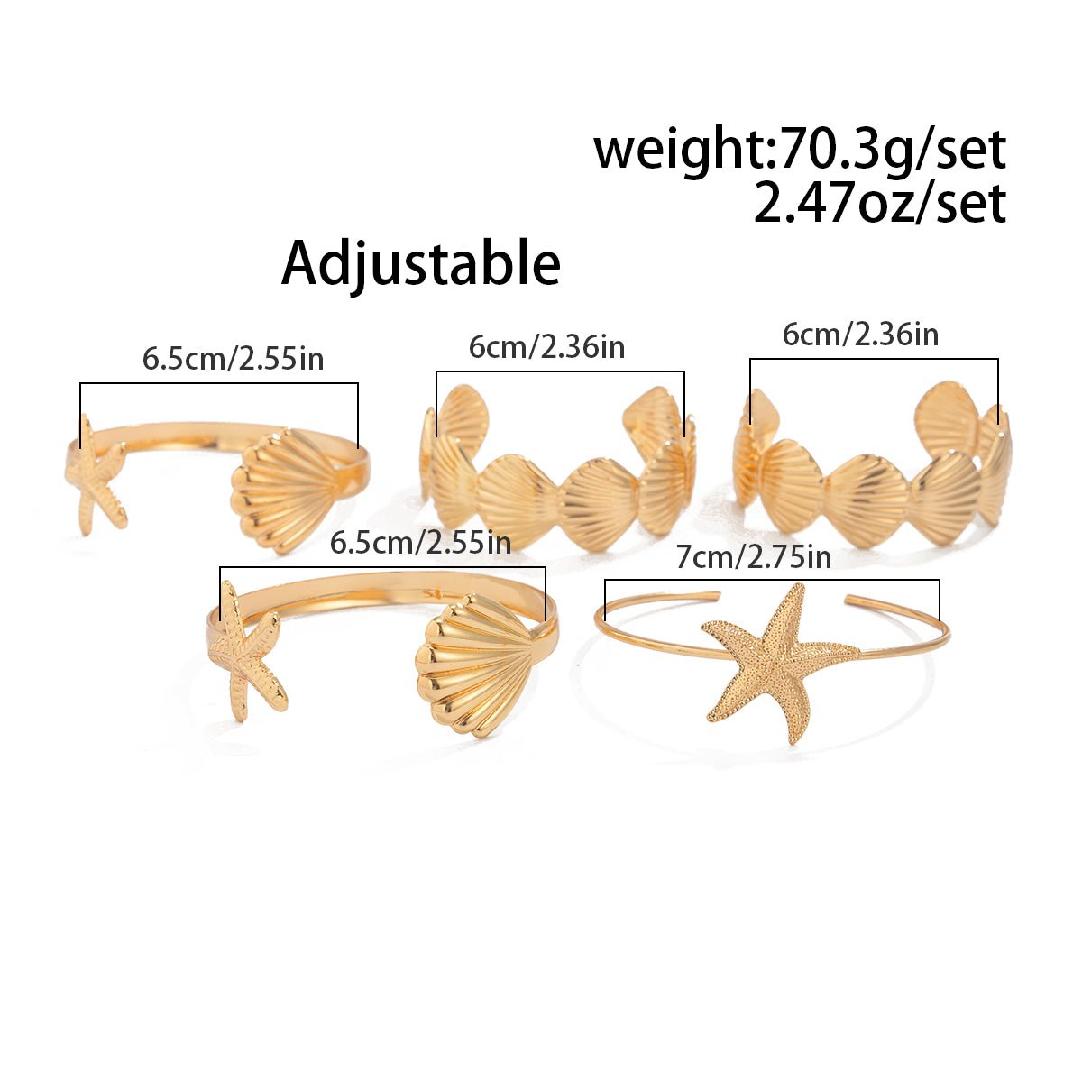 Beach Style 5pcs Shell Starfish Bangle Bracelet Set - ArtGalleryZen