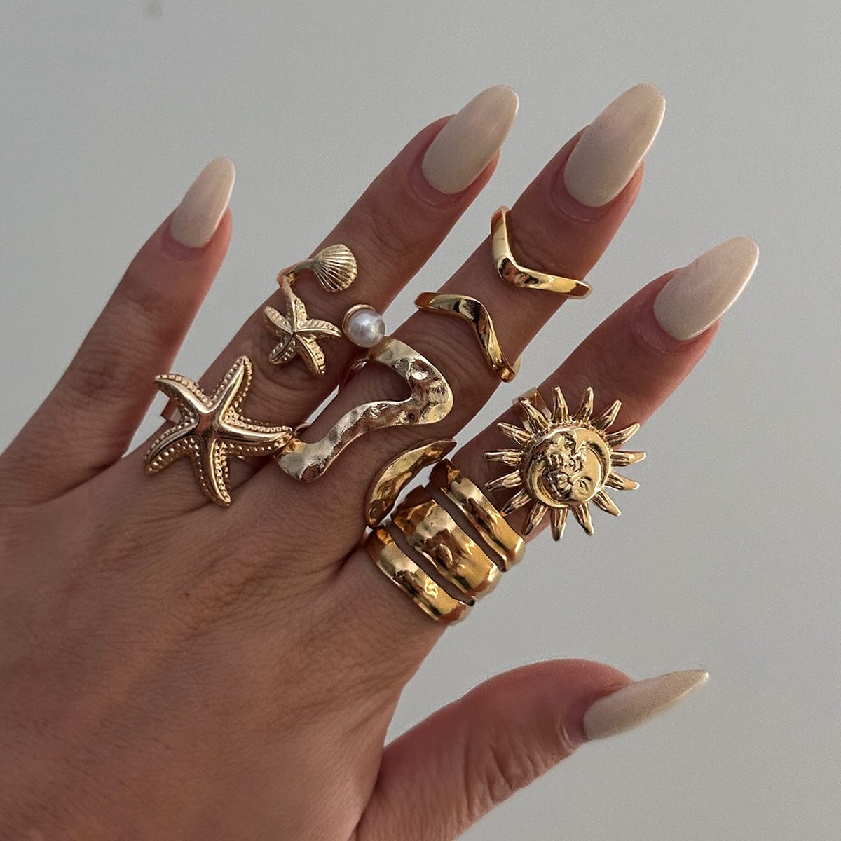 Beach Style 6pcs Starfish Sun Ring Set - ArtGalleryZen