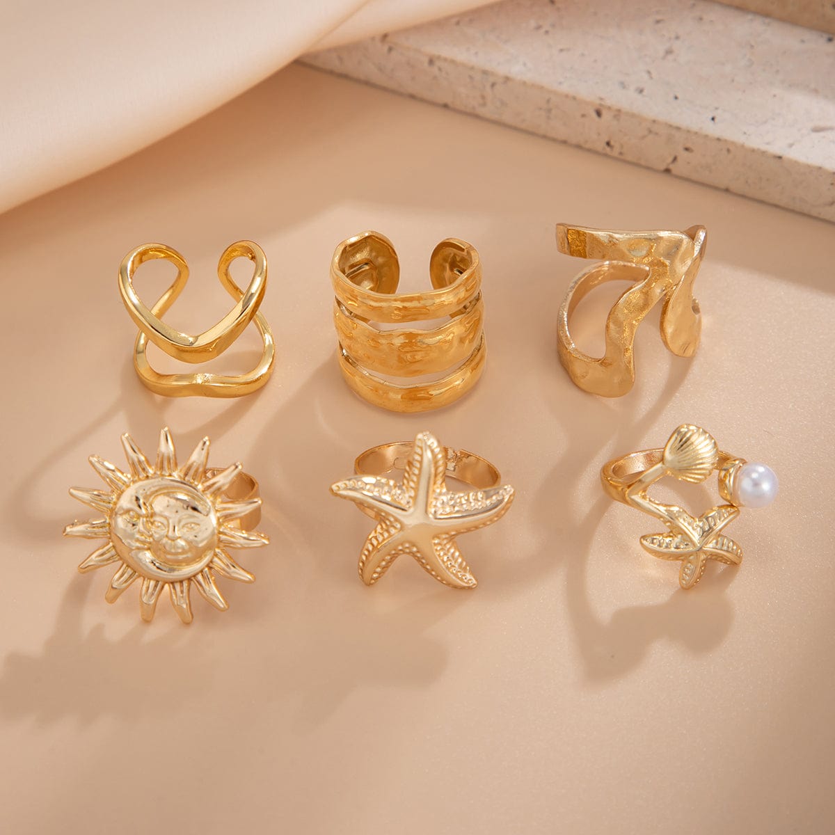 Beach Style 6pcs Starfish Sun Ring Set - ArtGalleryZen