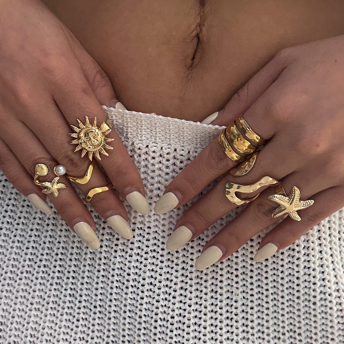 Beach Style 6pcs Starfish Sun Ring Set - ArtGalleryZen