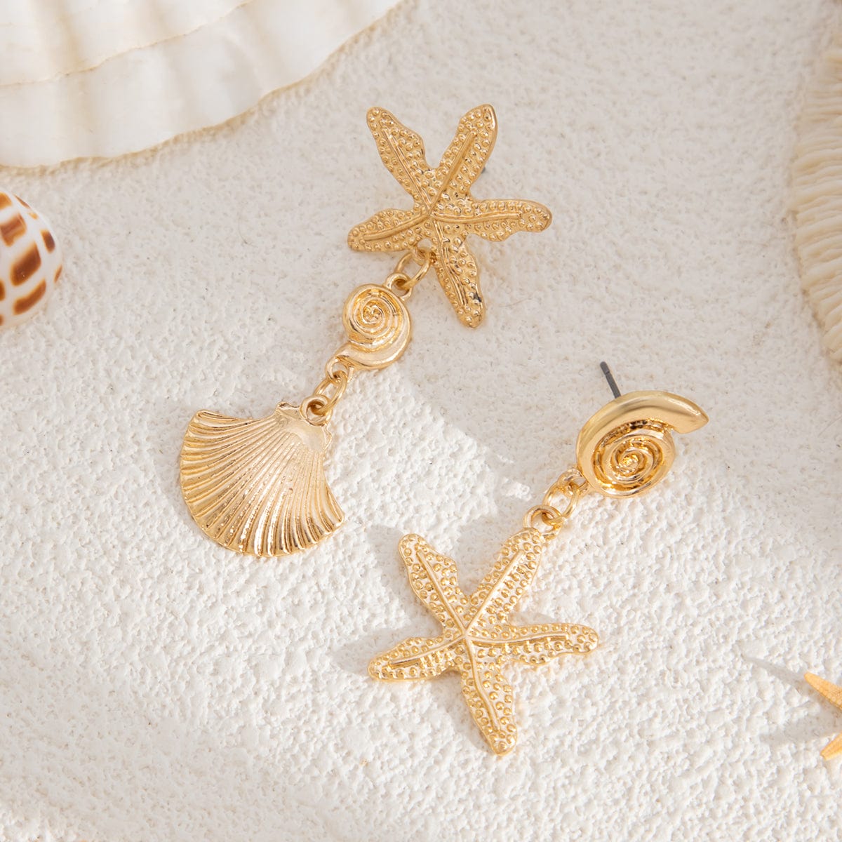 Beach Style Asymmetric Shell Starfish Dangle Earrings - ArtGalleryZen