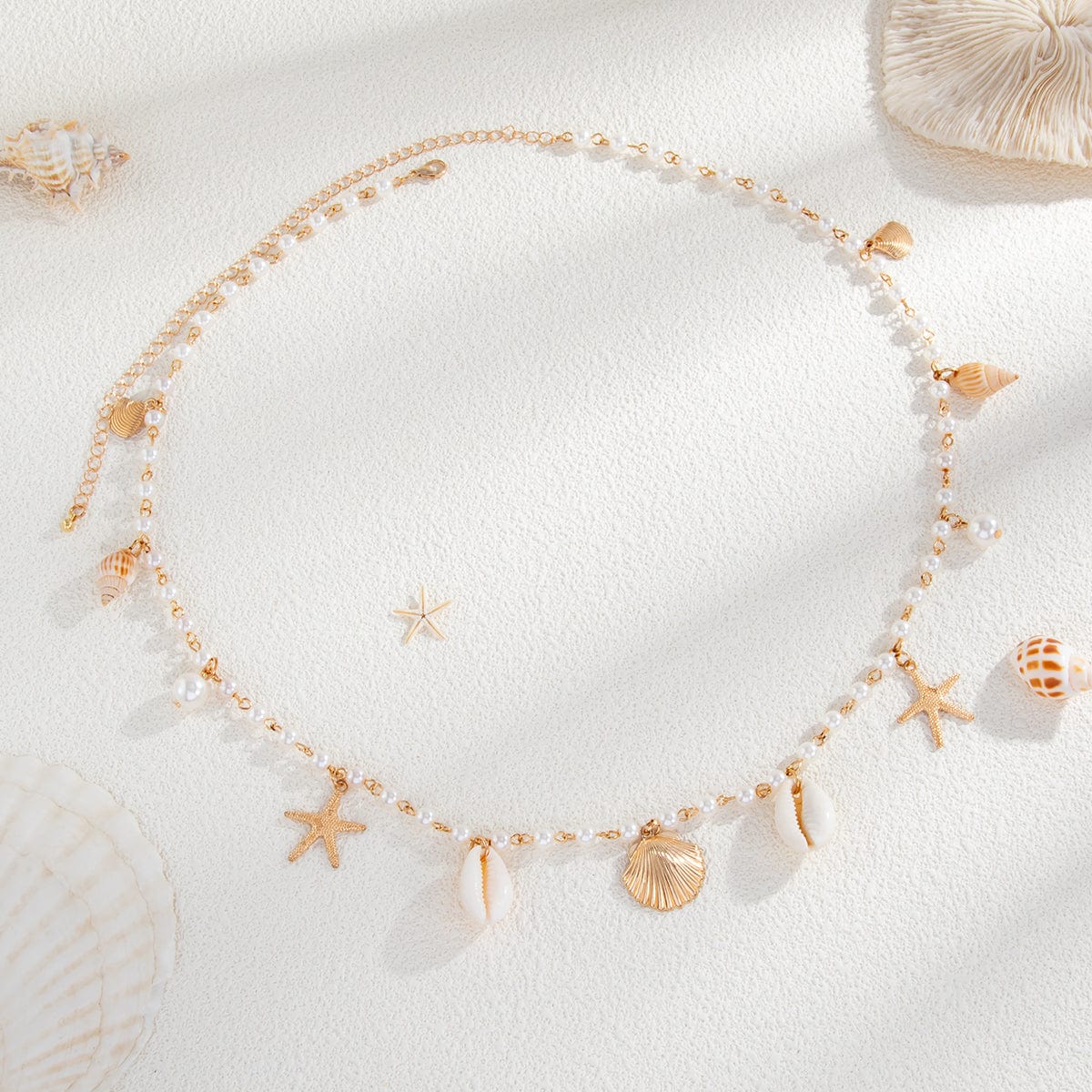 Beach Style Conch Shell Starfish Tassel Pearl Waist Chain - ArtGalleryZen
