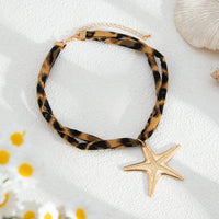 Thumbnail for Beach Style Conch Starfish Flower Pendant Leopard Choker Necklace - ArtGalleryZen