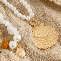 Thumbnail for Beach Style Layered Shell Pendant Turquoise Stone Pearl Chain Necklace Set - ArtGalleryZen