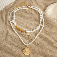 Thumbnail for Beach Style Layered Shell Pendant Turquoise Stone Pearl Chain Necklace Set - ArtGalleryZen