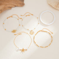 Thumbnail for Beach Style Layered Shell Starfish Charm Seed Bead Anklet Set - ArtGalleryZen