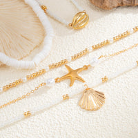 Thumbnail for Beach Style Layered Shell Starfish Charm Seed Bead Anklet Set - ArtGalleryZen