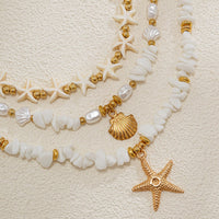 Thumbnail for Beach Style Layered Shell Starfish Pendant Turquoise Stone Chain Necklace Set - ArtGalleryZen