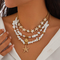 Thumbnail for Beach Style Layered Shell Starfish Pendant Turquoise Stone Chain Necklace Set - ArtGalleryZen