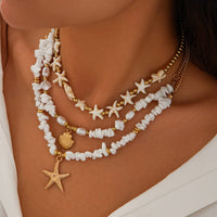 Thumbnail for Beach Style Layered Shell Starfish Pendant Turquoise Stone Chain Necklace Set - ArtGalleryZen