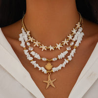 Thumbnail for Beach Style Layered Shell Starfish Pendant Turquoise Stone Chain Necklace Set - ArtGalleryZen