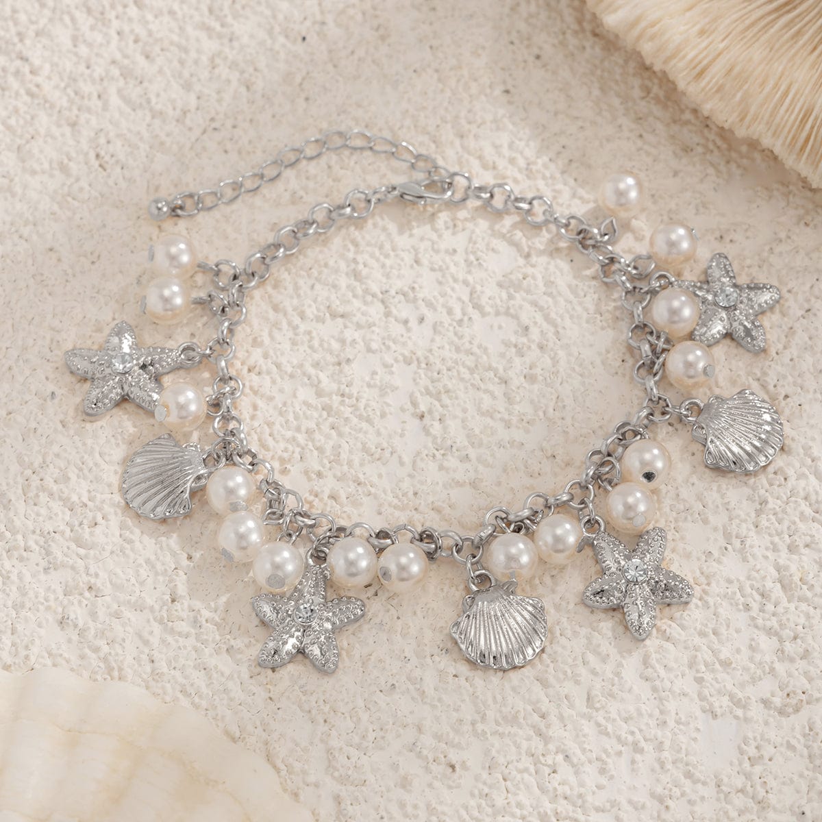 Beach Style Pearl Shell Starfish Tassel Anklet - ArtGalleryZen