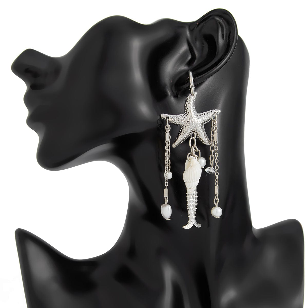 Beach Style Pearl Starfish Conch Goldfish Tassel Earrings - ArtGalleryZen