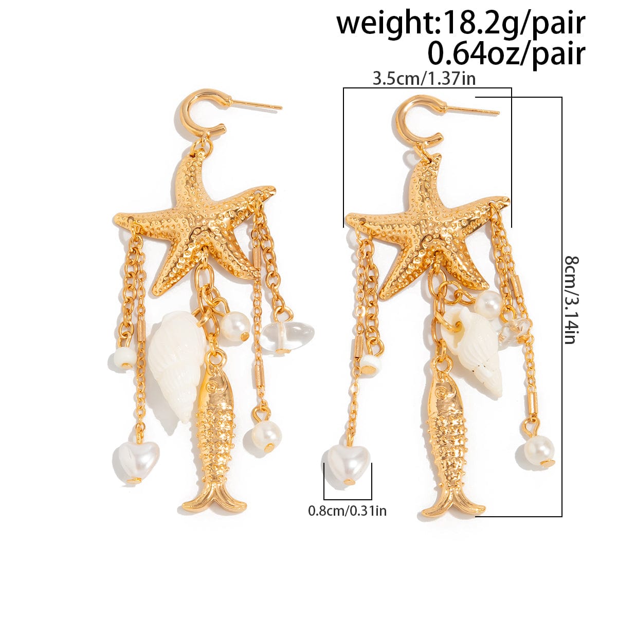 Beach Style Pearl Starfish Conch Goldfish Tassel Earrings - ArtGalleryZen