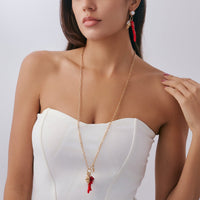 Thumbnail for Beach Style Red Coral Conch Pendant Necklace Earrings Set - ArtGalleryZen