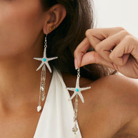 Thumbnail for Beach Style Turquoise Inlaid Starfish Conch Shell Dangle Earrings - ArtGalleryZen
