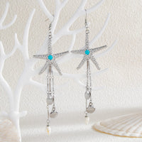 Thumbnail for Beach Style Turquoise Inlaid Starfish Conch Shell Dangle Earrings - ArtGalleryZen