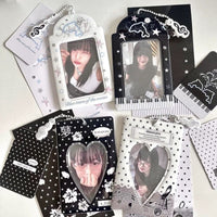 Thumbnail for Black White Piano Melody Heart Kpop Keychain Photocard Holder - ArtGalleryZen
