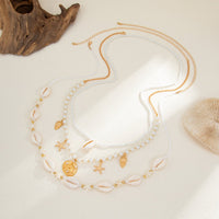 Thumbnail for Bohemia 2pcs Conch Shell Starfish Charm Pearl Seed Beaded Waist Chain Set - ArtGalleryZen