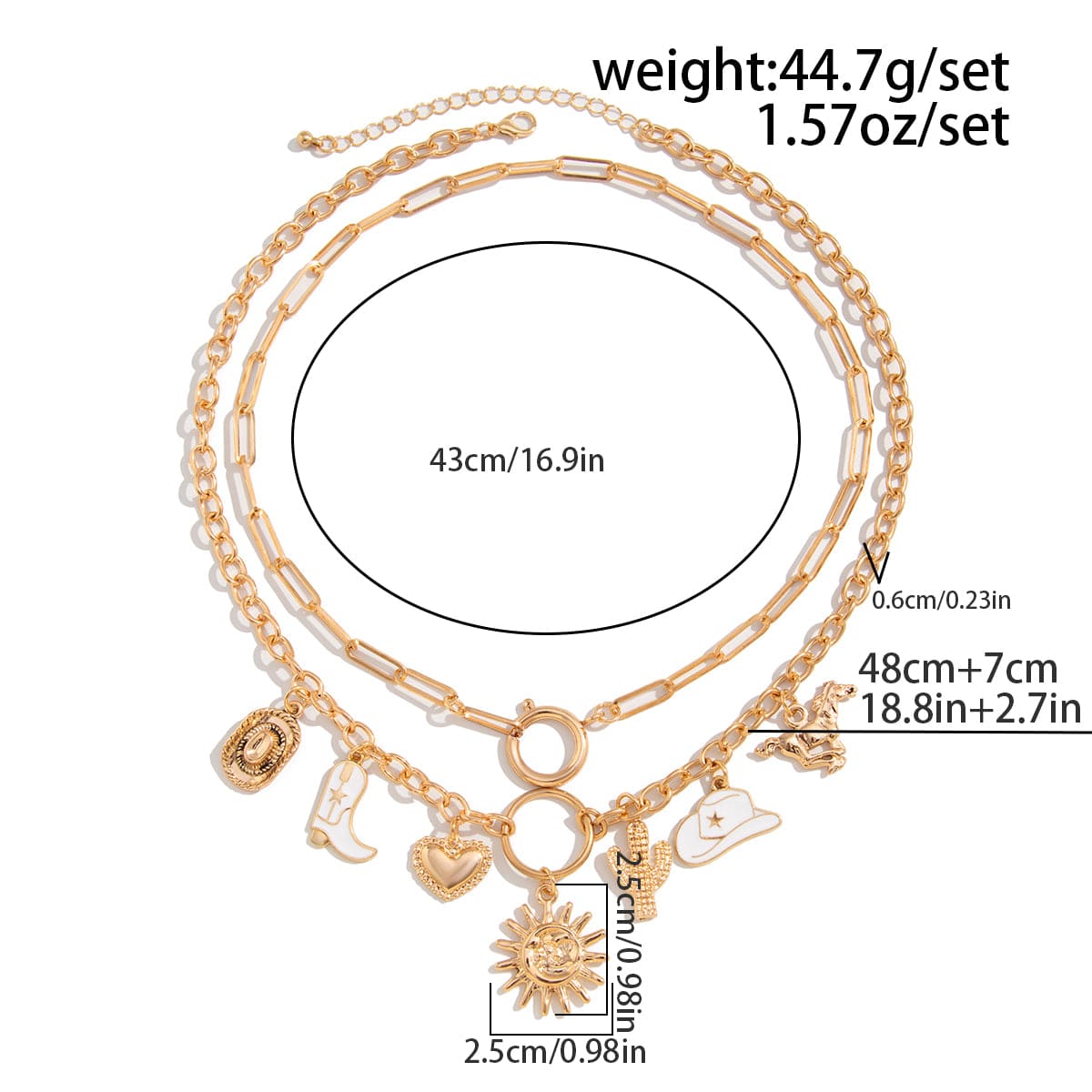 Bohemia 2pcs Gold Tone Sun Enamel Boot Cowboy Hat Charm Necklace Set - ArtGalleryZen