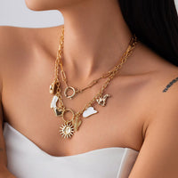 Thumbnail for Bohemia 2pcs Gold Tone Sun Enamel Boot Cowboy Hat Charm Necklace Set - ArtGalleryZen
