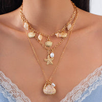 Thumbnail for Bohemia 3pcs Conch Shell Starfish Pearl Pendant Necklace Set - ArtGalleryZen