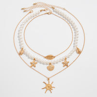Thumbnail for Bohemia 3pcs Conch Shell Starfish Pendant Pearl Chain Necklace Set - ArtGalleryZen