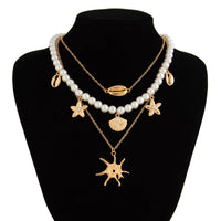 Thumbnail for Bohemia 3pcs Conch Shell Starfish Pendant Pearl Chain Necklace Set - ArtGalleryZen