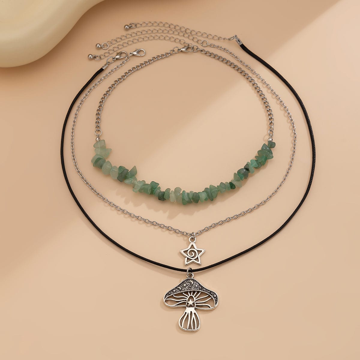 Bohemia 3Pcs Mushroom Star Pendant Turquoise Stone Necklace Set - ArtGalleryZen