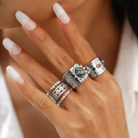 Thumbnail for Bohemia 3pcs Natural Stone Inlaid Hollow Wide Open Ring Set - ArtGalleryZen