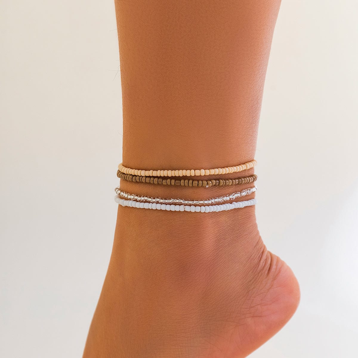 Bohemia 4Pcs Crystal Beaded Stackable Anklet Set - ArtGalleryZen