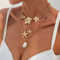 Thumbnail for Bohemia 4pcs Irregular Pearl Flower Starfish Pendant Necklace Set - ArtGalleryZen