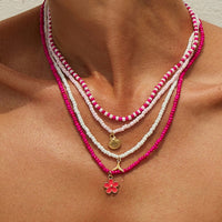 Thumbnail for Bohemia 4pcs Mermaid Shell Enamel Flower Pendant Seed Beaded Necklace Set - ArtGalleryZen