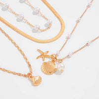 Thumbnail for Bohemia 4pcs Shell Starfish Charm Pearl Snake Chain Necklace Set - ArtGalleryZen