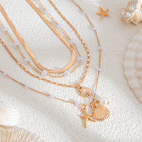Thumbnail for Bohemia 4pcs Shell Starfish Charm Pearl Snake Chain Necklace Set - ArtGalleryZen