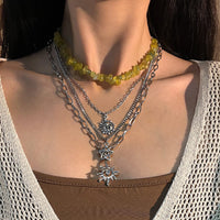 Thumbnail for Bohemia 4pcs Sun Moon Star Pendant Crystal Stone Necklace Set - ArtGalleryZen