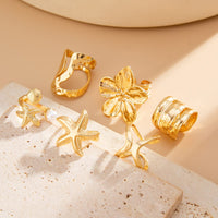 Thumbnail for Bohemia 6pcs Flower Starfish Pearl Irregular Curved Ring Set - ArtGalleryZen