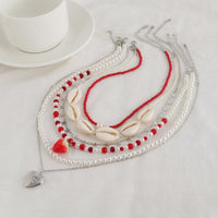 Thumbnail for Bohemia 6pcs Strawberry Heart Pendant Pearl Conch Seed Bead Chain Necklace Set - ArtGalleryZen