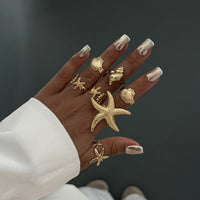 Thumbnail for Bohemia 7pcs Chunky Starfish Conch Shell Ring Set - ArtGalleryZen