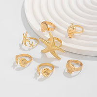 Thumbnail for Bohemia 7pcs Chunky Starfish Conch Shell Ring Set - ArtGalleryZen