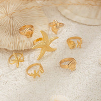 Thumbnail for Bohemia 7pcs Chunky Starfish Conch Shell Ring Set - ArtGalleryZen