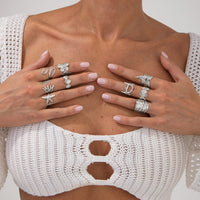 Thumbnail for Bohemia 9pcs Chunky Flower Starfish Shell Hollow Ring Set - ArtGalleryZen
