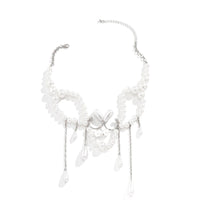 Thumbnail for Bohemia Abstract Pattern Pearl Chain Tassel Choker Necklace - ArtGalleryZen