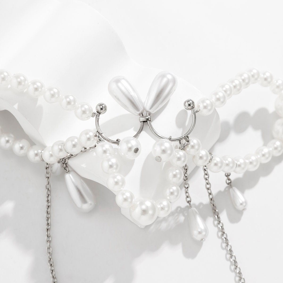 Bohemia Abstract Pattern Pearl Chain Tassel Choker Necklace - ArtGalleryZen