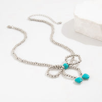Thumbnail for Bohemia Bowknot Shaped Turquoise Beaded Chain Necklace - ArtGalleryZen