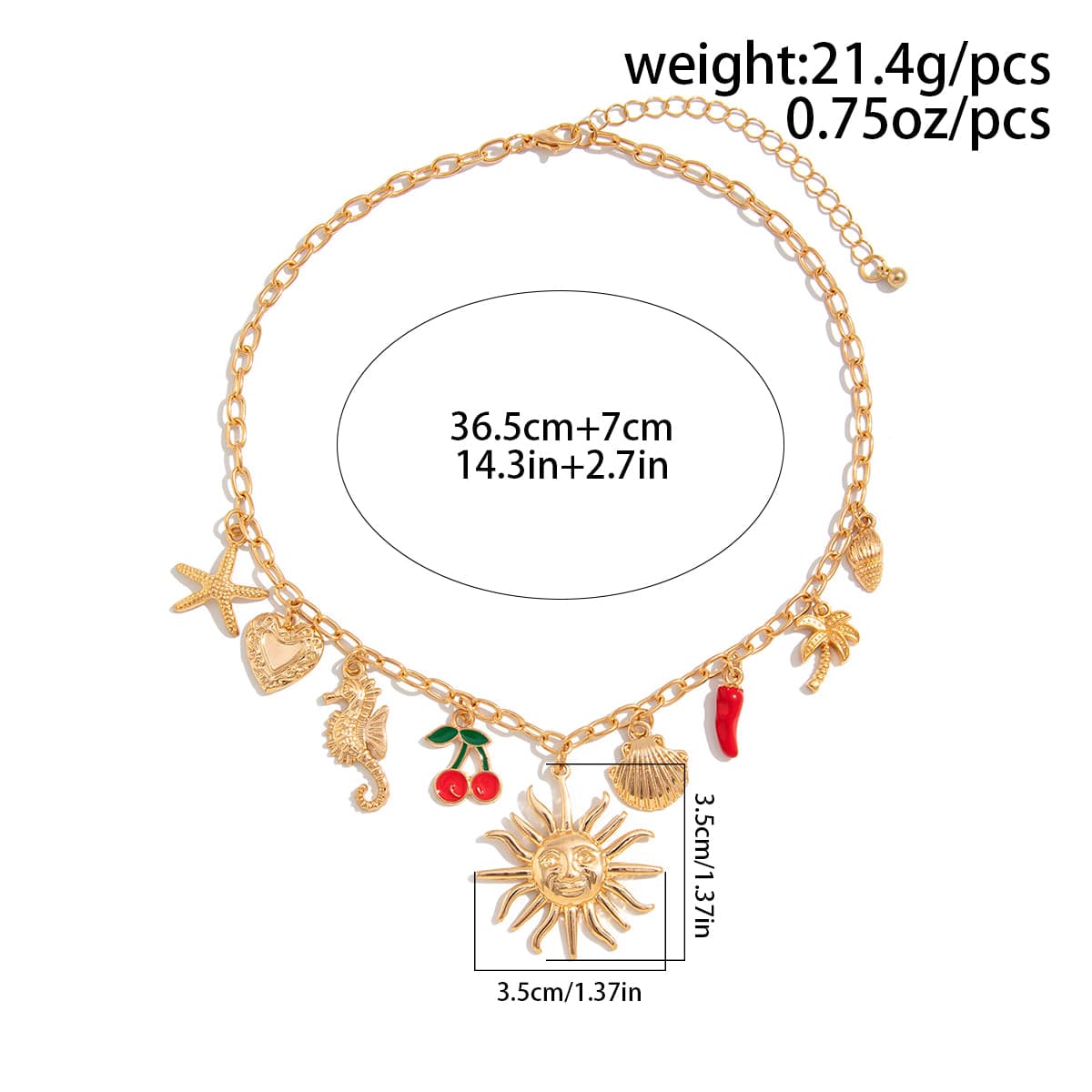 Bohemia Enamel Cherry Sun Starfish Heart Tassel Necklace - ArtGalleryZen
