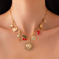 Thumbnail for Bohemia Enamel Cherry Sun Starfish Heart Tassel Necklace - ArtGalleryZen